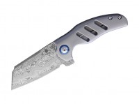 Taschenmesser, Grau, Flipper, Framelock, Damast, Titan Taschenmesser, Grau, Flipper, Framelock, Damast, Titan