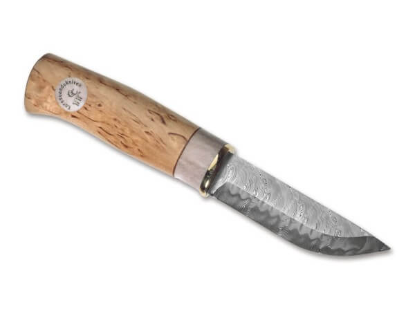 Feststehendes Messer, Damast, Maserbirkenholz