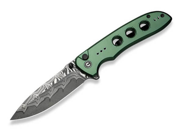 Taschenmesser, Grün, Daumenpin, Button Lock, Damast, Aluminium