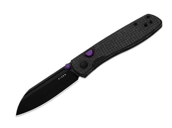 Taschenmesser, Schwarz, Daumenpin, Button Lock, N690, Micarta