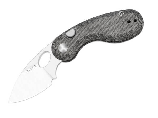 Taschenmesser, Schwarz, Daumenöffnung, Button Lock, 14C28N, Micarta