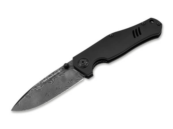 Schwarz, Daumenpin, Linerlock, Damast, Aluminium