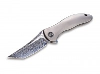 Taschenmesser, Silber, Flipper, Framelock, Damast, Titan Taschenmesser, Silber, Flipper, Framelock, Damast, Titan