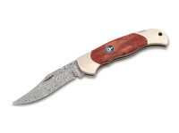 Taschenmesser, Rot, Nagelhau, Backlock, Damast, Maserbirkenholz Taschenmesser, Rot, Nagelhau, Backlock, Damast, Maserbirkenholz