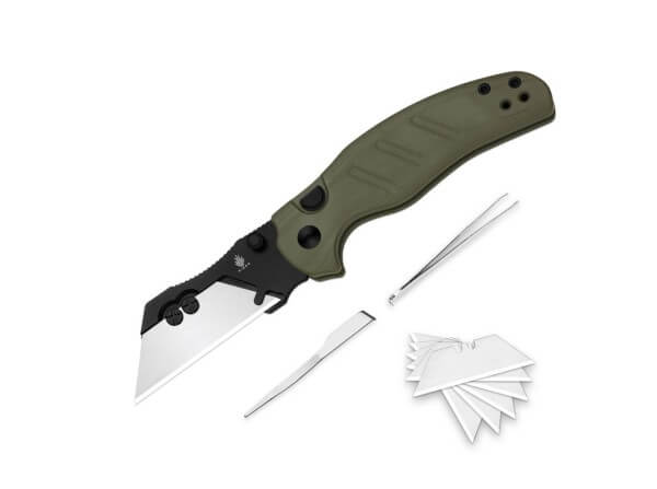 Taschenmesser, Grün, Daumenpin, Button Lock, 5Cr15MoV, G10