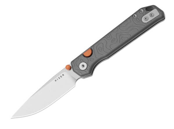 Taschenmesser, Grau, Daumenpin, Button Lock, CPM-S-35VN, Aluminium
