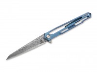 Taschenmesser, Blau, Flipper, Framelock, Damast, Titan Taschenmesser, Blau, Flipper, Framelock, Damast, Titan