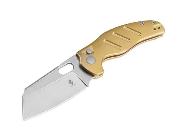 Taschenmesser, Gold, Daumenöffnung, Button Lock, CPM-3V, Messing