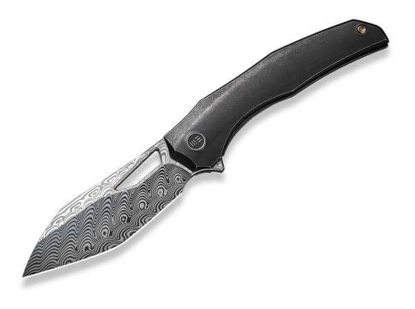 Taschenmesser, Schwarz, Daumenöffnung, Framelock, Damast, Titan