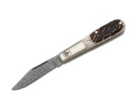 Taschenmesser, Weiß, Nagelhau, Slipjoint, Damast, Hirschhorn Taschenmesser, Weiß, Nagelhau, Slipjoint, Damast, Hirschhorn