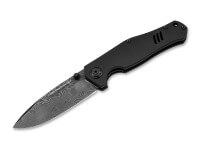 Schwarz, Daumenpin, Linerlock, Damast, Aluminium Schwarz, Daumenpin, Linerlock, Damast, Aluminium