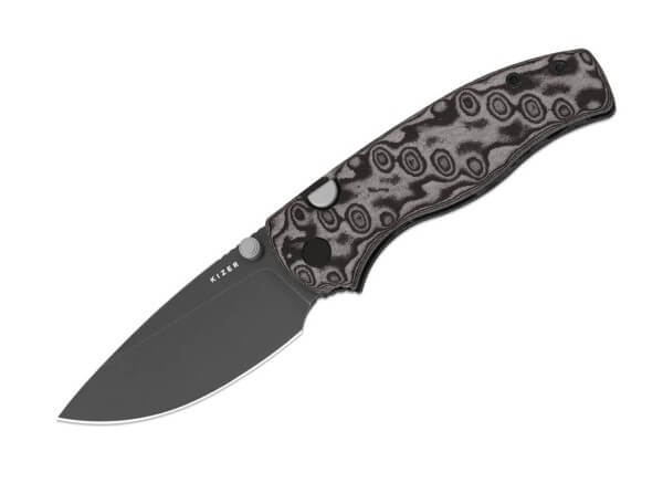 Taschenmesser, Schwarz, Daumenpin, Button Lock, 14C28N, Micarta