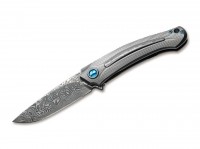 Taschenmesser, Silber, Framelock, Damast, Titan Taschenmesser, Silber, Framelock, Damast, Titan