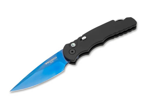 Taschenmesser, Schwarz, Druckknopf, Button Lock, 154CM, Aluminium