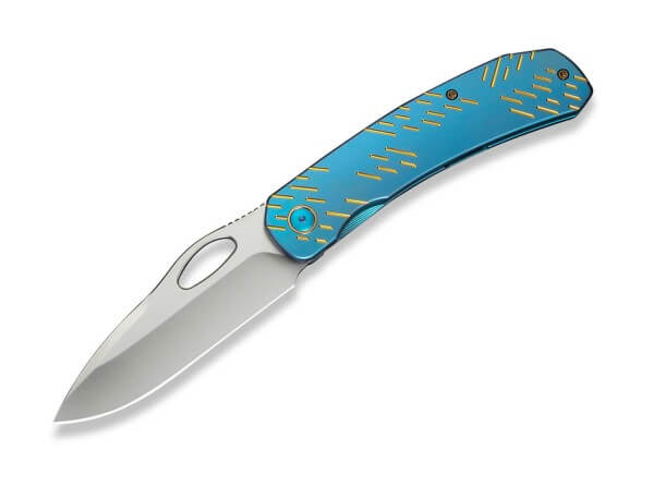 Taschenmesser, Blau, Daumenöffnung, Framelock, CPM-20CV, Titan