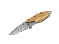 Taschenmesser, Silber, Daumenpin, Framelock, 440C, Olivenholz Taschenmesser, Silber, Daumenpin, Framelock, 440C, Olivenholz