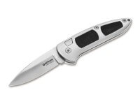 Taschenmesser, Silber, Druckknopf, Druckknopf, N690, Plastisches Elastomer Taschenmesser, Silber, Druckknopf, Druckknopf, N690, Plastisches Elastomer