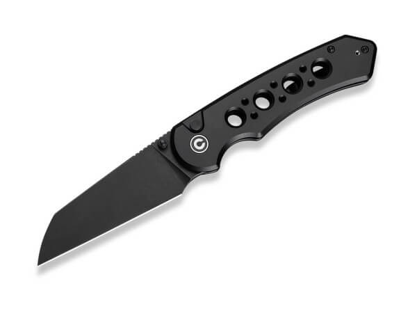 Taschenmesser, Schwarz, Daumenpin, Button Lock, 14C28N, Aluminium