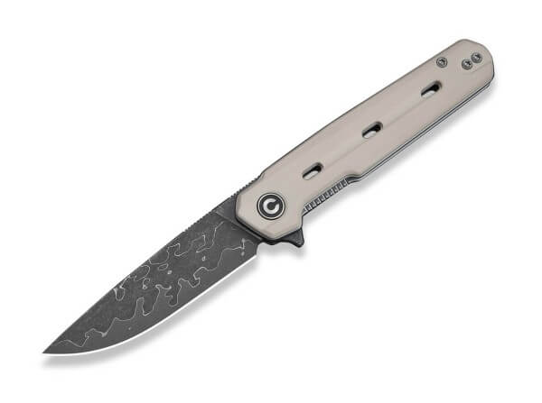 Taschenmesser, Weiß, Flipper, Linerlock, Damast, G10