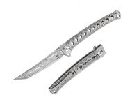 Taschenmesser, Grau, Flipper, Framelock, Damast, Titan Taschenmesser, Grau, Flipper, Framelock, Damast, Titan