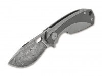 Taschenmesser, Silber, Flipper, Framelock, Damast, Titan Taschenmesser, Silber, Flipper, Framelock, Damast, Titan