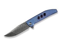 Taschenmesser, Blau, Flipper, Framelock, Damast, Titan Taschenmesser, Blau, Flipper, Framelock, Damast, Titan