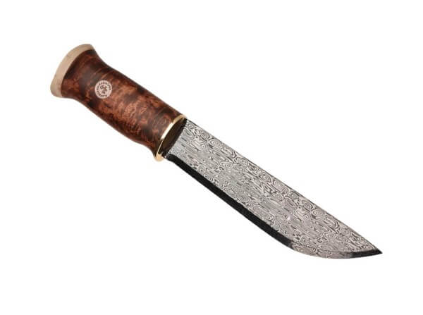 Feststehendes Messer, Braun, Damast, Maserbirkenholz