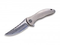 Taschenmesser, Silber, Flipper, Framelock, Damast, Titan Taschenmesser, Silber, Flipper, Framelock, Damast, Titan