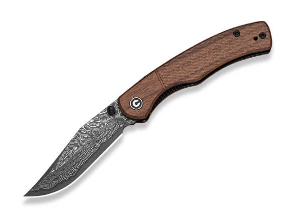 Taschenmesser, Braun, Daumenpin, Linerlock, Damast, Bubingaholz