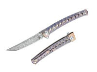 Taschenmesser, Bronze, Flipper, Framelock, Damast, Titan Taschenmesser, Bronze, Flipper, Framelock, Damast, Titan