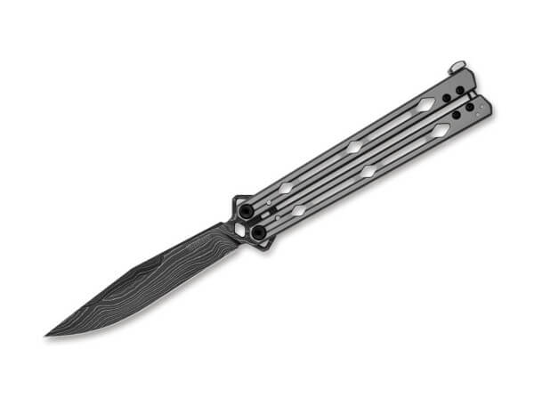 Taschenmesser, Grau, Balisong, Damast, Edelstahl