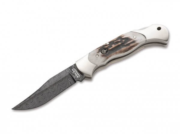 Taschenmesser, Braun, Nein, Backlock, Damast, Hirschhorn