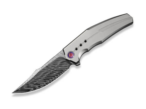 Taschenmesser, Grau, Flipper, Framelock, Damast, Titan