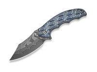 Taschenmesser, Blau, Daumenpin, Linerlock, Damast, Micarta Taschenmesser, Blau, Daumenpin, Linerlock, Damast, Micarta