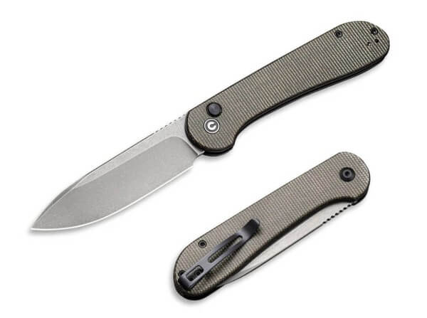 Taschenmesser, Grün, Druckknopf, Button Lock, 14C28N, Micarta