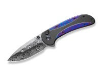 Taschenmesser, Violett, Daumenpin, Button Lock, Damast, Titan Taschenmesser, Violett, Daumenpin, Button Lock, Damast, Titan