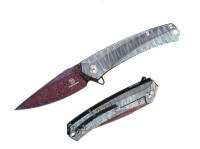 Taschenmesser, Violett, Flipper, Framelock, Damast, Titan Taschenmesser, Violett, Flipper, Framelock, Damast, Titan