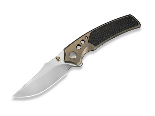 Taschenmesser, Gold, Daumenpin, Framelock, M390, Titan