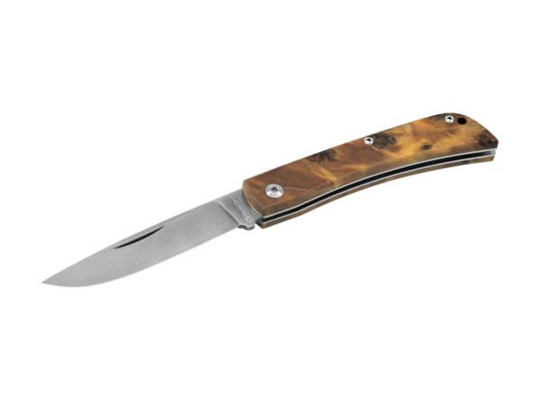 Taschenmesser, Braun, Nagelhau, Slipjoint, Damast, Pappelholz