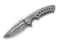 Taschenmesser, Grau, Flipper, Framelock, Damast, Titan Taschenmesser, Grau, Flipper, Framelock, Damast, Titan