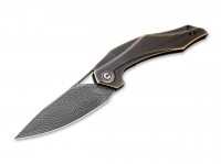 Taschenmesser, Schwarz, Daumenöffnung, Linerlock, Damast, Messing Taschenmesser, Schwarz, Daumenöffnung, Linerlock, Damast, Messing