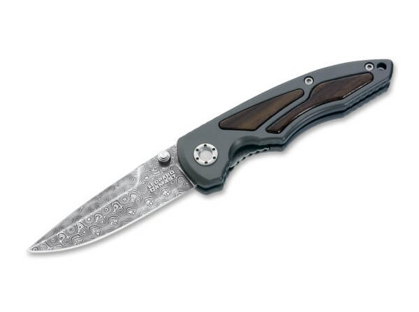Taschenmesser, Grau, Daumenpin, Linerlock, Damast, Aluminium
