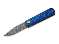 Taschenmesser, Blau, Daumenpin, Linerlock, Damast, Mokuti Taschenmesser, Blau, Daumenpin, Linerlock, Damast, Mokuti