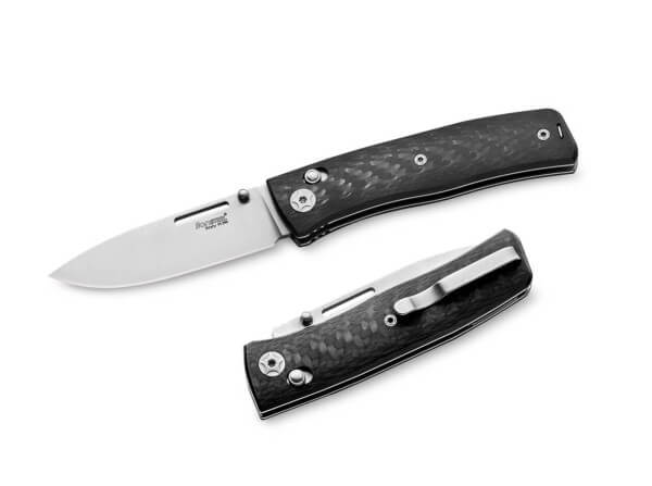 Taschenmesser, Schwarz, Daumenpin, Linerlock, M390, Kohlefaser