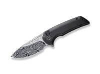 Taschenmesser, Schwarz, Flipper, Button Lock, Damast, Titan Taschenmesser, Schwarz, Flipper, Button Lock, Damast, Titan