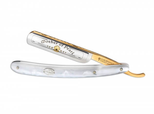 Rasiermesser, Weiß, Kohlenstoffstahl, Perlmutt-Imitat