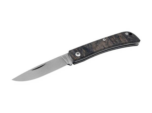 Taschenmesser, Schwarz, Nagelhau, Slipjoint, Damast, Pappelholz