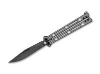 Taschenmesser, Grau, Balisong, Damast, Edelstahl Taschenmesser, Grau, Balisong, Damast, Edelstahl